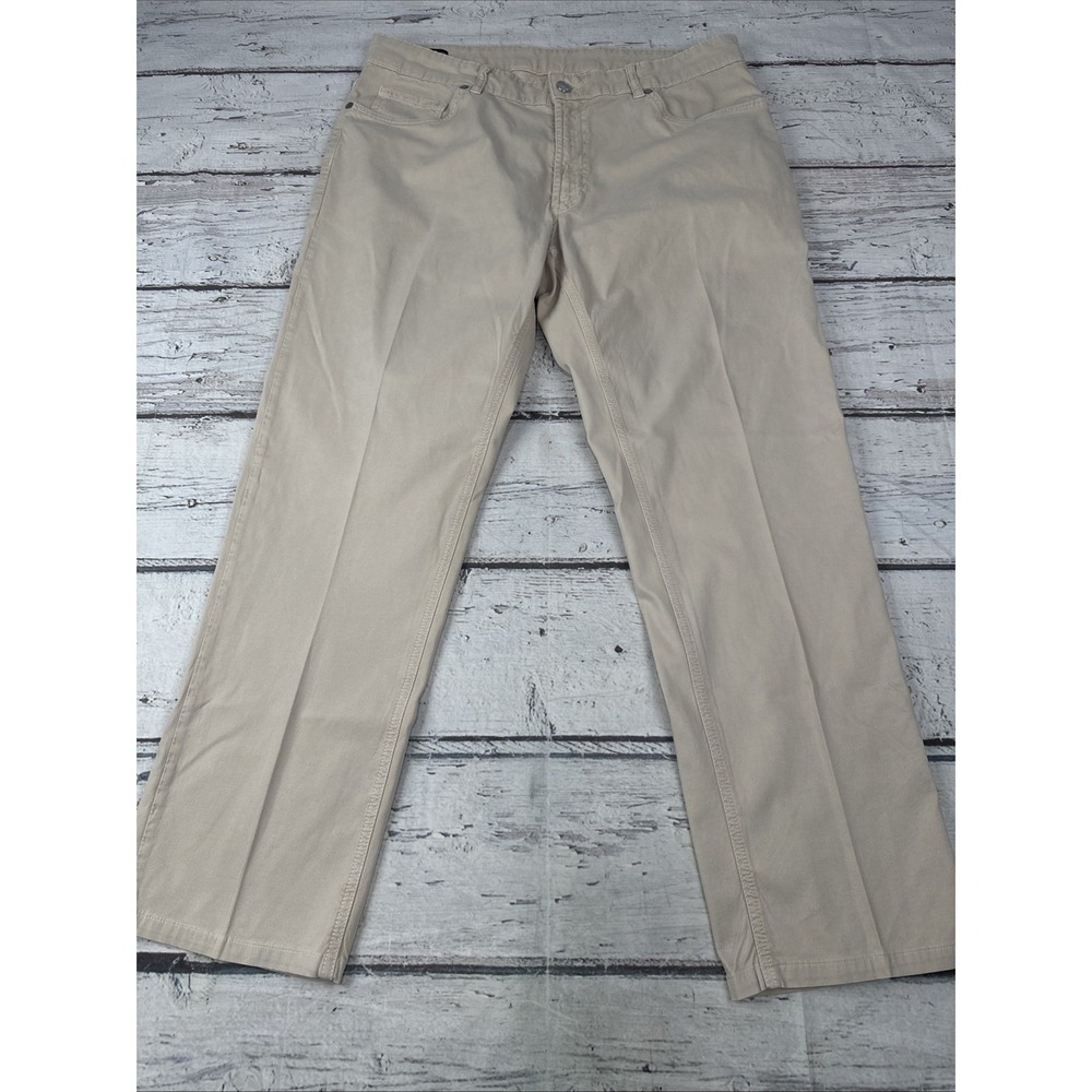 Peter Millar Crown Crafted Khaki Denim Jeans 35x28 Beige Straight Leg Stretch